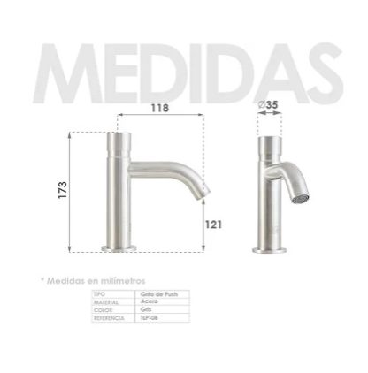 Grifo Push Acero Alto - Imagen 2